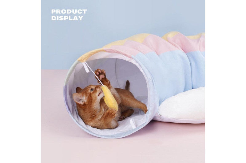 Cat Tunnel Sleep Bed 2-in-1 Collapsible Cat Tunnel Tubes Toys with Removable Mat