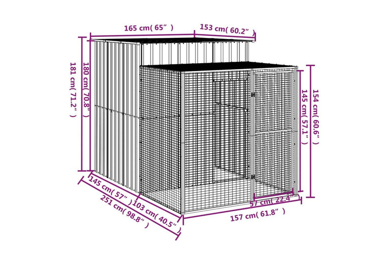 Chicken Cage with Run Anthracite 165x251x181 cm Galvanised Steel vidaXL