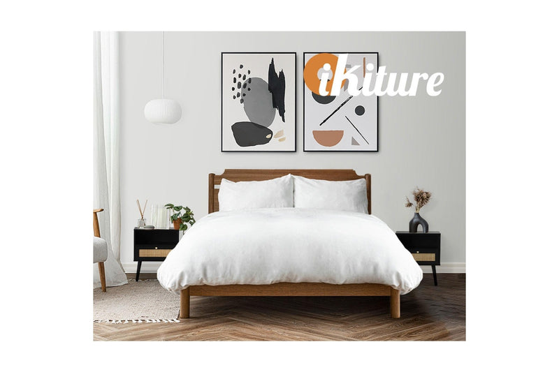 Oikiture Bedside Table Rattan Black