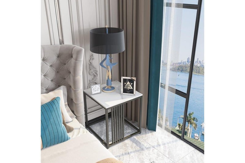 Marble Side Table Black 2 Tier Square 40x45cm