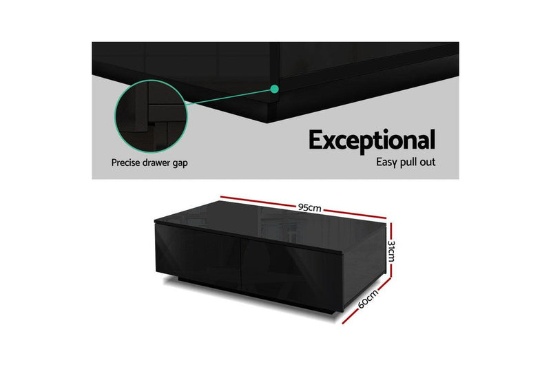 Artiss Modern Coffee Table 4 Storage Drawers High Gloss Living Room Furniture Black Bedside Tables