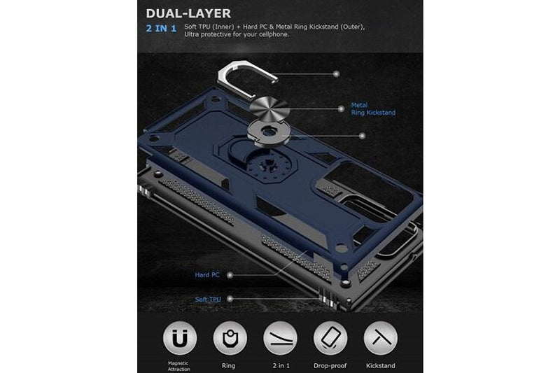 For Samsung Galaxy Note 20 Ultra /Note 20 Ultra 5G 6.9 Case, Military Grade 360 Degree Rotating Metal Magnetic Ring Car Mount Holder Kickstand Shockproof Heavy Duty Cover (Navy Blue)