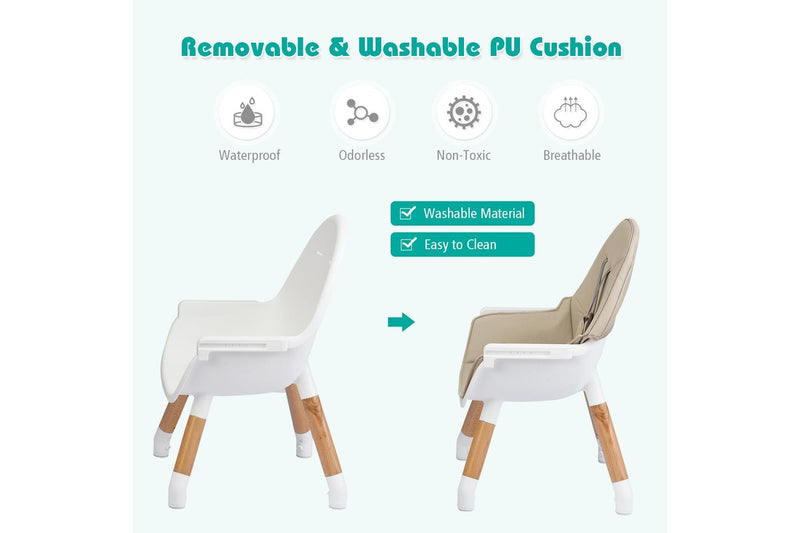 Giantex 5-in-1 Convertible Baby High Chair Toddler Booster Seat Kids Table & Chair Set w/Removable Tray,Khaki