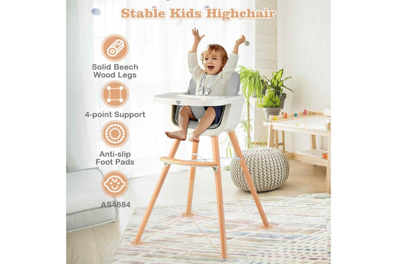 Giantex Baby High Chair Infant Feeding Chair Wood Eating Dining Chair Adjustable Tray & Footrest Grey