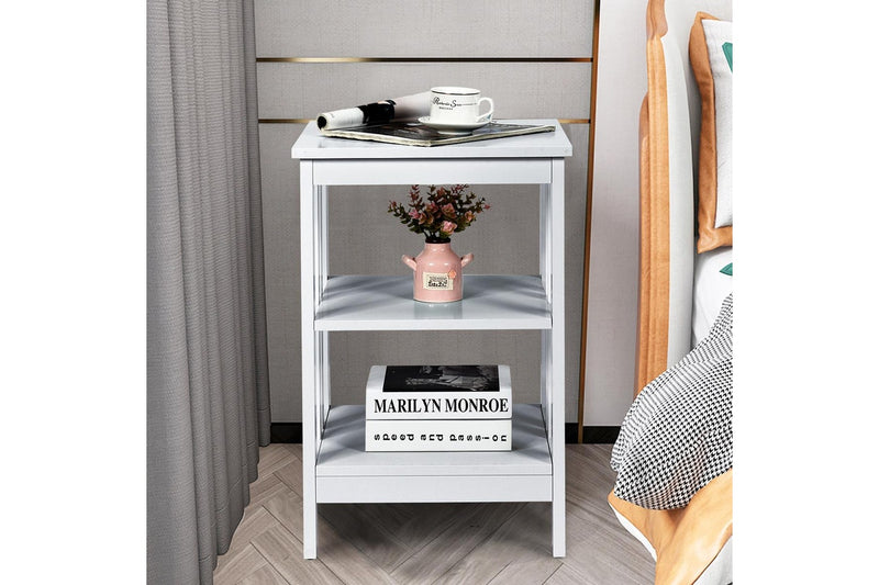 Giantex 3-Tier Bedside Table Nightstand Storage Display Shelf End Table, Grey