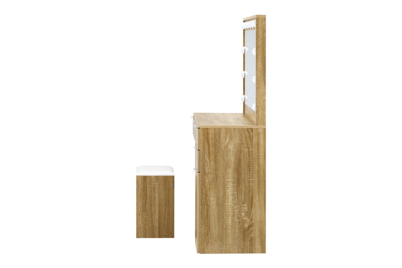 Oikiture Dressing Table Stool Set 12 LED Bulbs(Oak)