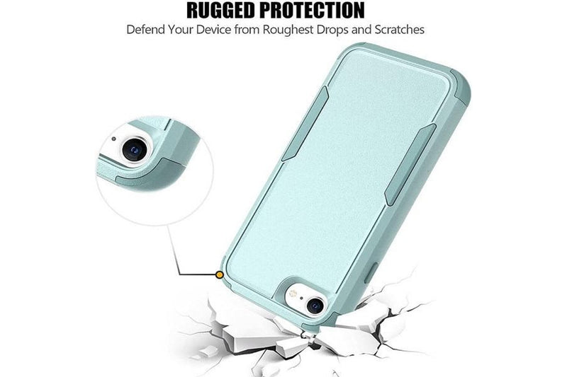 For Apple iPhone SE 2022 3in1 Case Drop Resistant Defender Tradies Hybrid Armor Heavy Duty Rugged Shockproof Tough Cover (Sky Blue)
