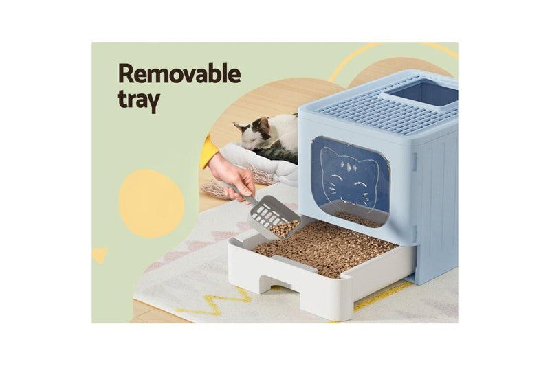 I.Pet Box Large Tray Kitty Toilet Enclosed Hooded Foldable Scoop Blue Cat Litter