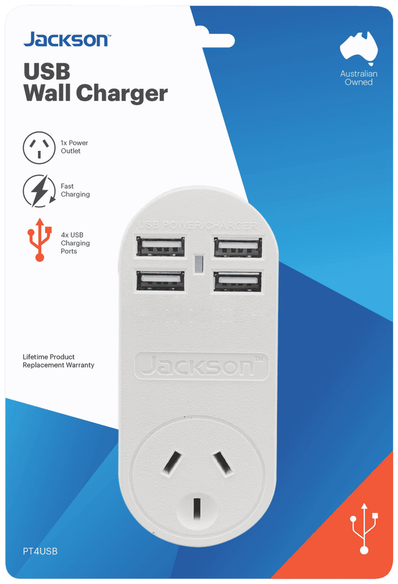 Jackson 4 USB Charger with Mains Power Outlet 1 Amp