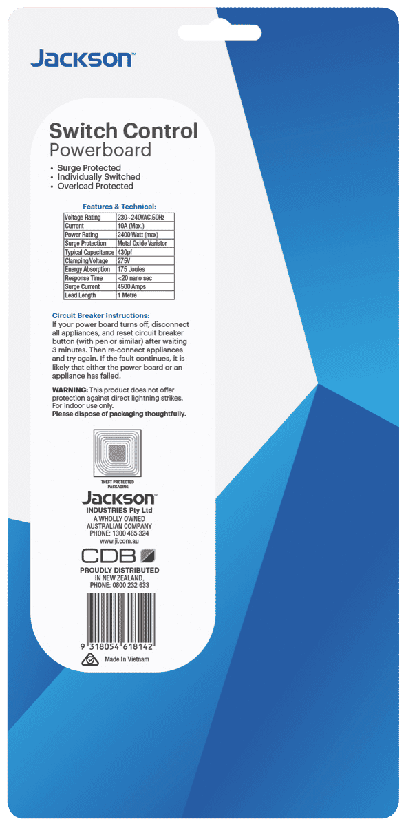 Jackson 4 Way Individual Switch Powerboard