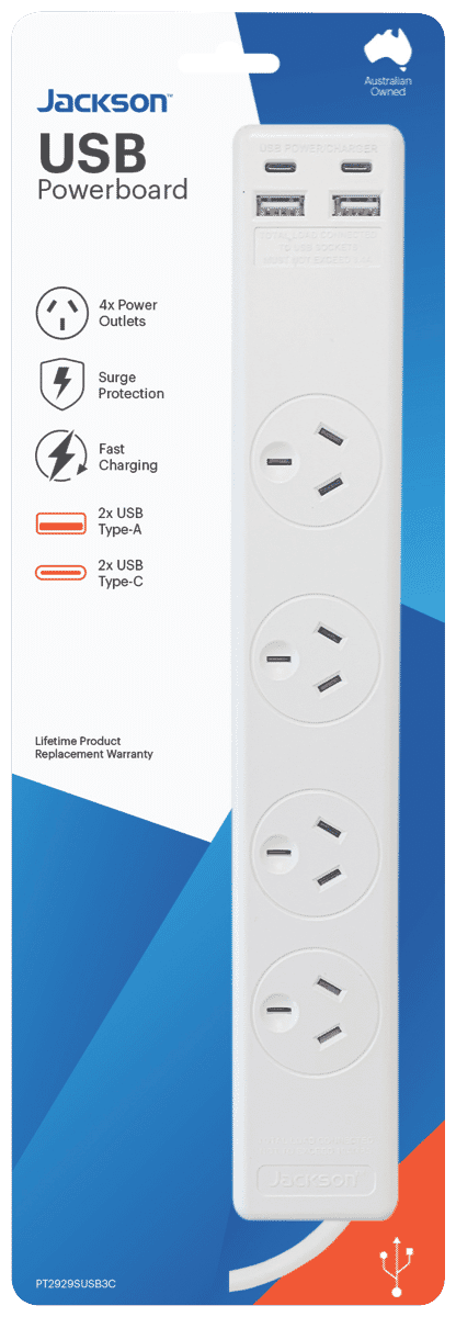 Jackson 4 Way Surgeboard 2x USB & 2x USB-C Ports
