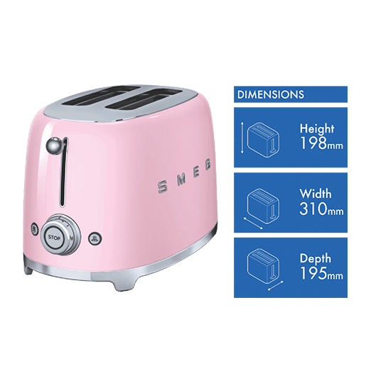 Smeg 50's Style 2 Slice Toaster Pink