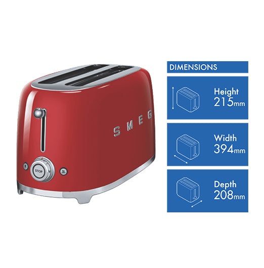 Smeg 50's Style Longslot 4 Slice Toaster Red