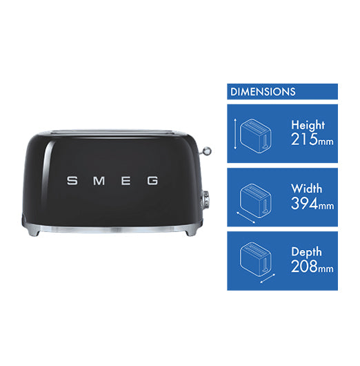 Smeg 50's Style Longslot 4 Slice Toaster Black