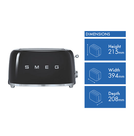 Smeg 50's Style Longslot 4 Slice Toaster Black