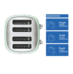 Smeg TOASTER 50's STYLE 4 SLOT PASTEL GREEN