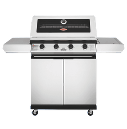 BeefEater 1200 Series Stainless Steel 4 Burner BBQ & Trolley w/ Side Burner, Cast Iron Burners & Grills