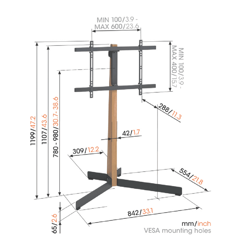 Vogels TV Floor Stand (Up to 77") Black & Oak