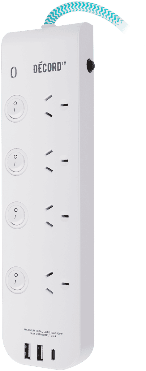 Crest Decord Power Board 4 Sockets 4 Switch 3 USB 1m