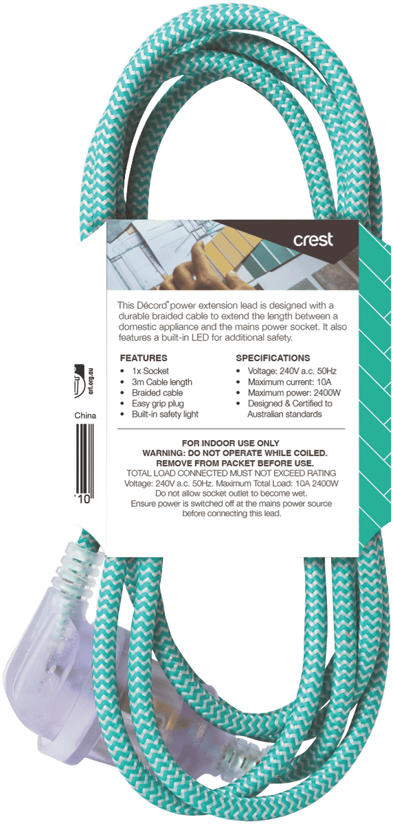 Crest Decord Braided Extension Lead 3m (Green)