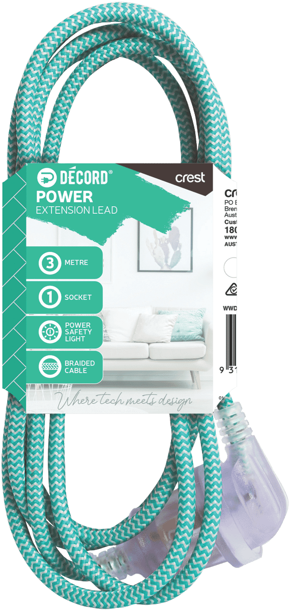 Crest Decord Braided Extension Lead 3m (Green)