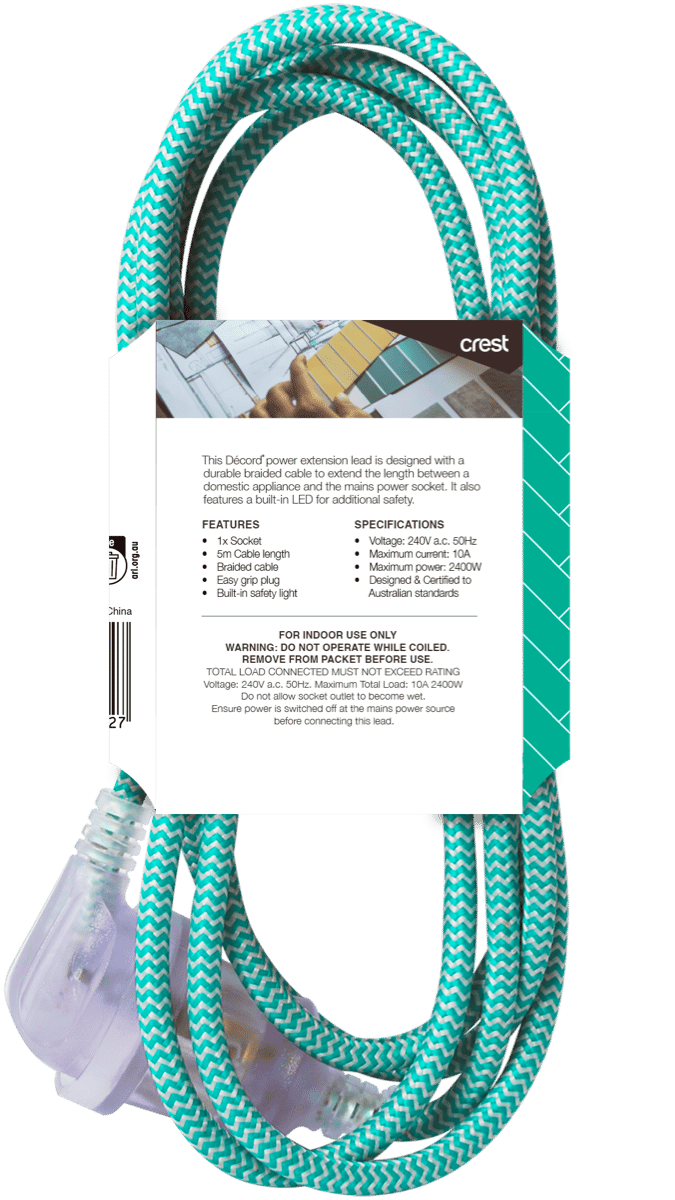 Crest Decord Braided Extension Lead 5m (Green)