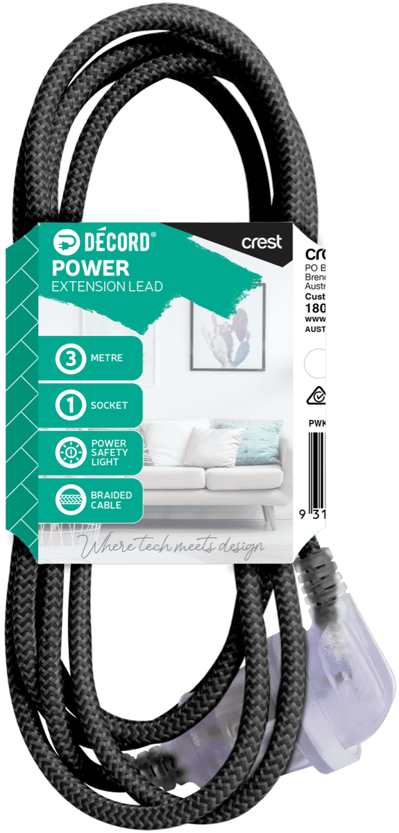 Crest Decord Braided Extension Lead 3m (Black)