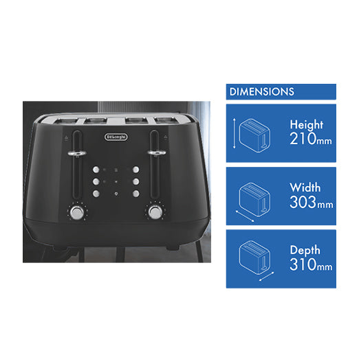 DeLonghi Eclettica 4 Slice Toaster Bold Black