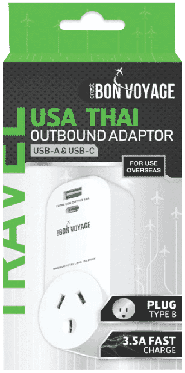 Bon Voyage Travel Adaptor AU to USA (2 USB Ports)