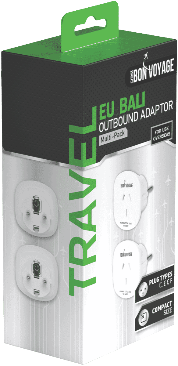 Bon Voyage Travel Adaptor Australia to Europe (2 Pack)