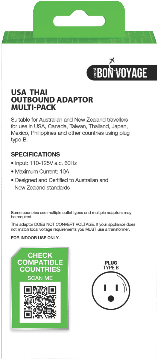 Bon Voyage Travel Adaptor Australia to USA (2 Pack)