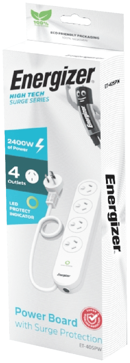 Energizer 4 Outlet Power Board with Surge Protection