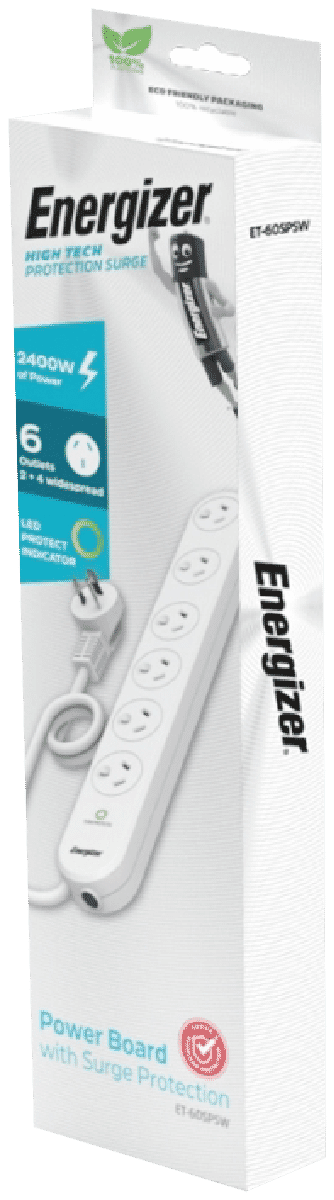 Energizer 6 Outlet Power Board with Surge Protection
