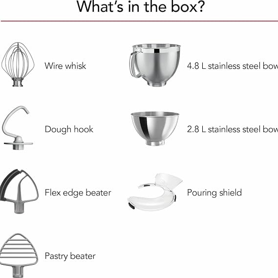 KitchenAid Butter KSM195 300W 10 Speed Tilt-Head Stand Mixer, Scraper, Whisk, Flex Edge Beater, Pastry Beater, Dough Hook, 4.7L & 2.8L Stainless Steel Bowls, Pouring Shield - 2025 Colour of the Year