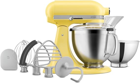 KitchenAid Butter KSM195 300W 10 Speed Tilt-Head Stand Mixer, Scraper, Whisk, Flex Edge Beater, Pastry Beater, Dough Hook, 4.7L & 2.8L Stainless Steel Bowls, Pouring Shield - 2025 Colour of the Year