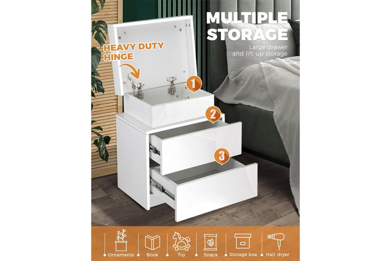 Oikiture Bedside Table RGB LED 2 Drawers White