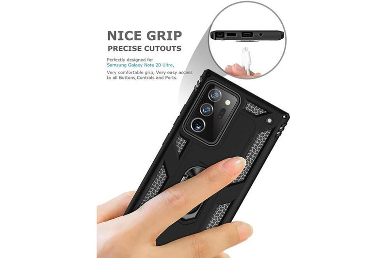 For Samsung Galaxy Note 20 Ultra /Note 20 Ultra 5G 6.9 Case, Military Grade 360 Degree Rotating Metal Magnetic Ring Car Mount Holder Kickstand Shockproof Heavy Duty Cover (Black)