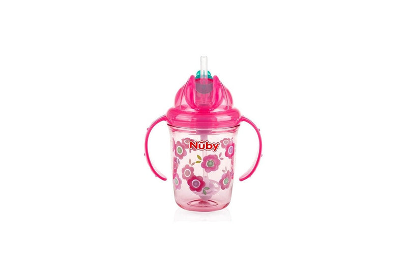 2x Nuby Tritan Weighted Sipping Straw Flip It Drinking Cup 240ml 12m+ Assorted