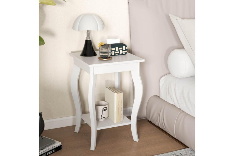 Giantex 2-Tier Bedside Table Accent End Tables w/Open Storage Shelves Home Office Plant Stand Side Table White