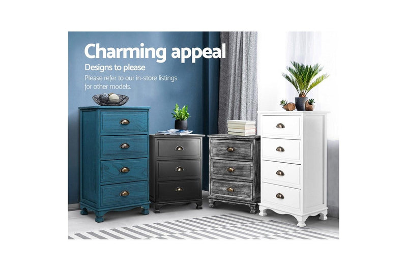 Artiss Bedside Table 3 Drawers Vintage - THYME Blue