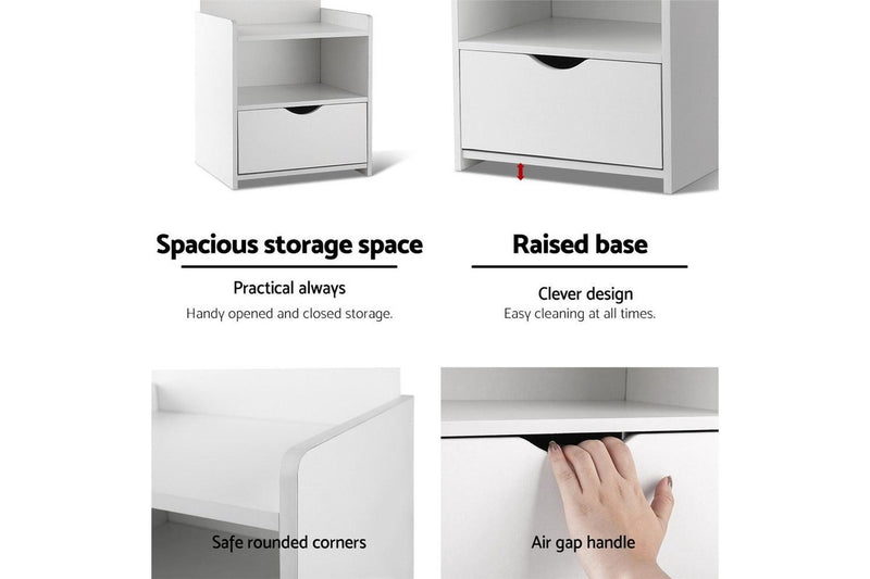 Artiss Bedside Table 1 Drawer with Shelves - EVERMORE White