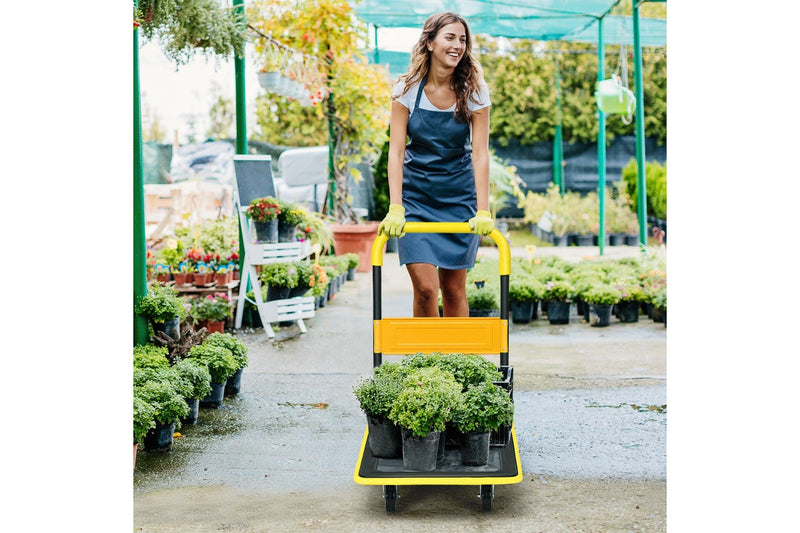 Costway Folding Platform Trolley Heavy Duty Hand Truck Push Cart Dolly Heavy Duty w/Non-Slip Platform Warehouse