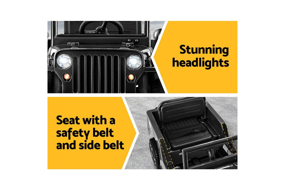 Rigo Kids Electric Ride On Car Jeep Military Off Road Toy Cars Remote 12V Black