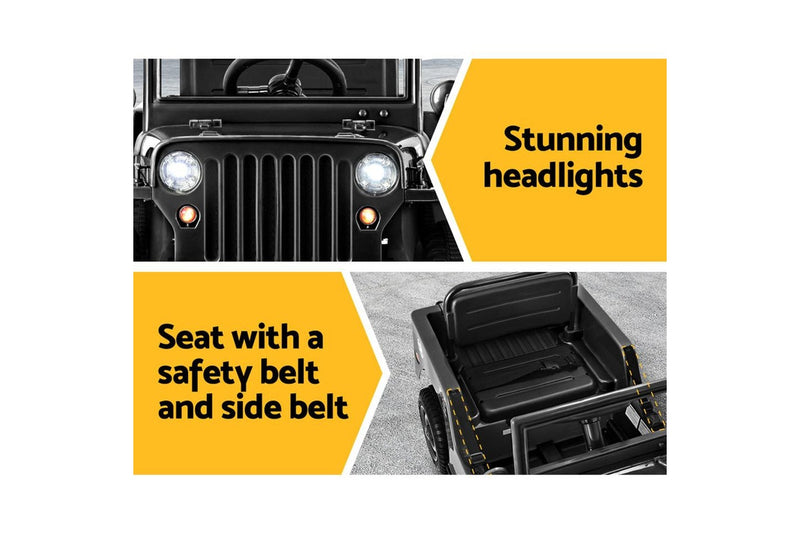 Rigo Kids Electric Ride On Car Jeep Military Off Road Toy Cars Remote 12V Black