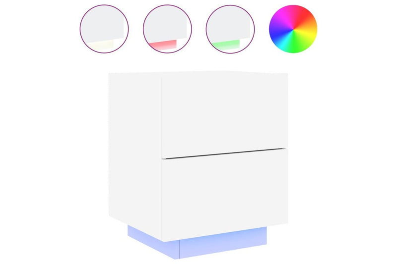 Bedside Cabinets With Led Lights 2 Pcs White Engineered Wood Bedside Tables