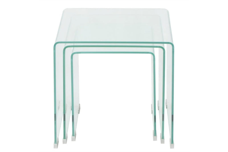 Three Piece Nesting Table Set Tempered Glass Clear Coffee Tables