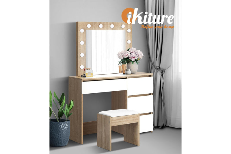 Oikiture Dressing Table Stool Set 12 LED Bulbs(Natural)