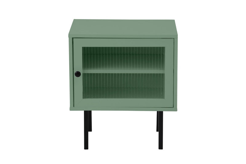 Oikiture Bedside Table Nightstand Glass Door(Green)