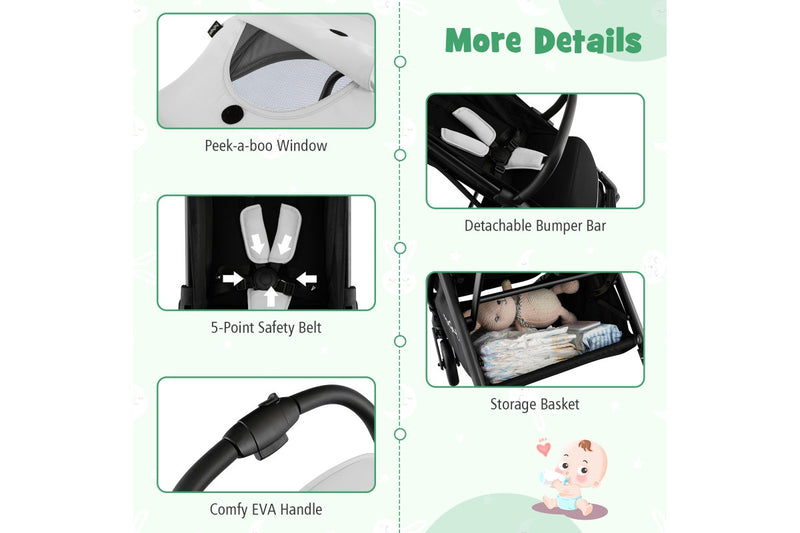 Costway Folding Stoller Portable Stroller w/Adjustable Canopy Gravity Folding Design Grey