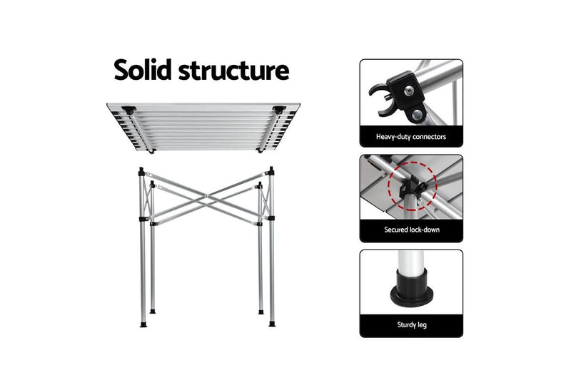 Weisshorn Folding Camping Table 70CM Roll Up Outdoor Picnic BBQ Aluminium Desk